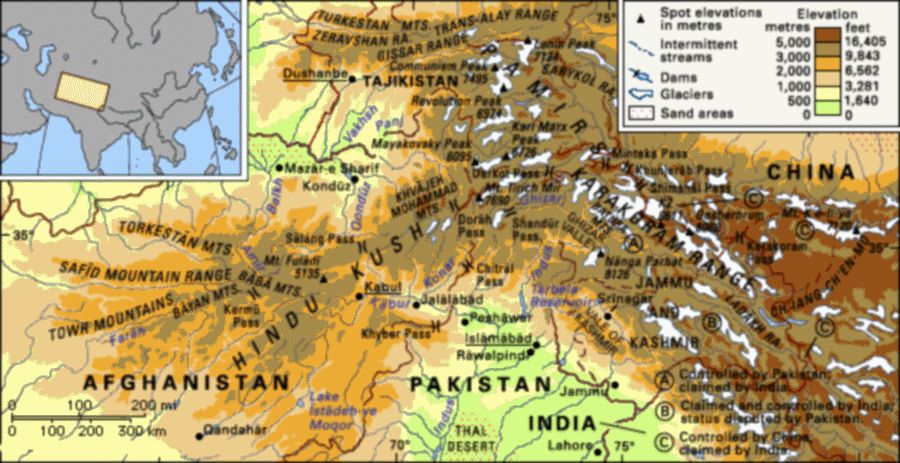 Relief Map of Hindu Kush Region