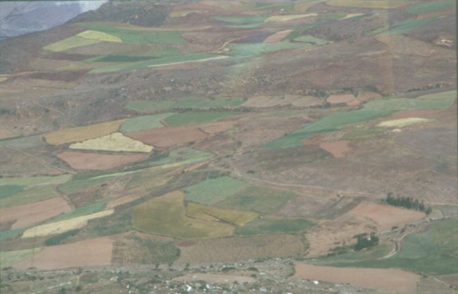 Hillside fields near Huaraz in Peru