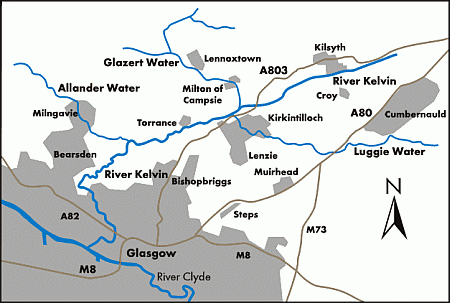 Map of Glazert Water and the River Kelvin