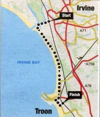 Map of Walking Route from Troon to Irvine along the Ayrshire Coast