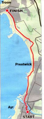 Map of Walking Route from Troon to Ayr along the Ayrshire Coast