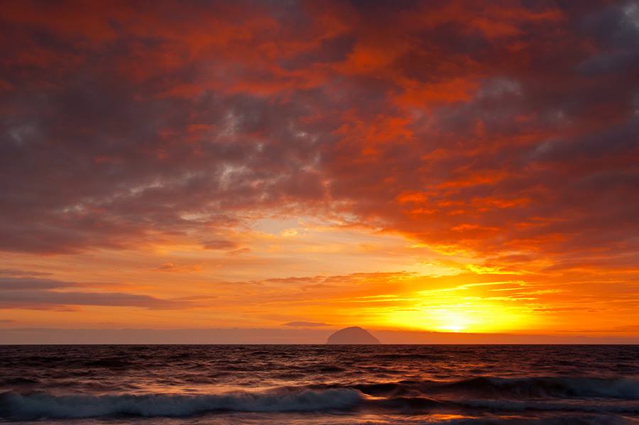 Sunset on Ailsa Craig in the Firth of Clyde off the Ayrshire Coast of Scotland