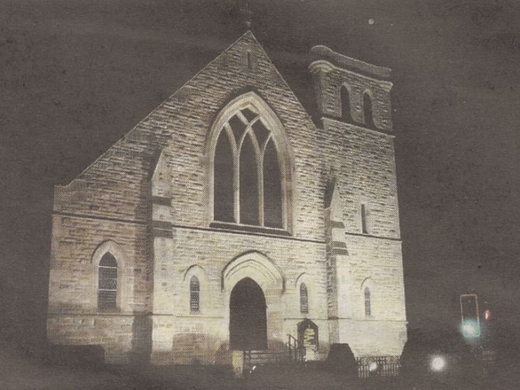 St Joseph's Church illuminated at night