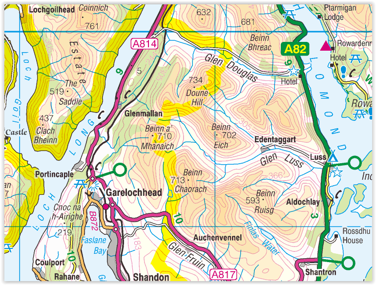 Map for Beinn Ruisg in the Luss Hills above Loch Lomond