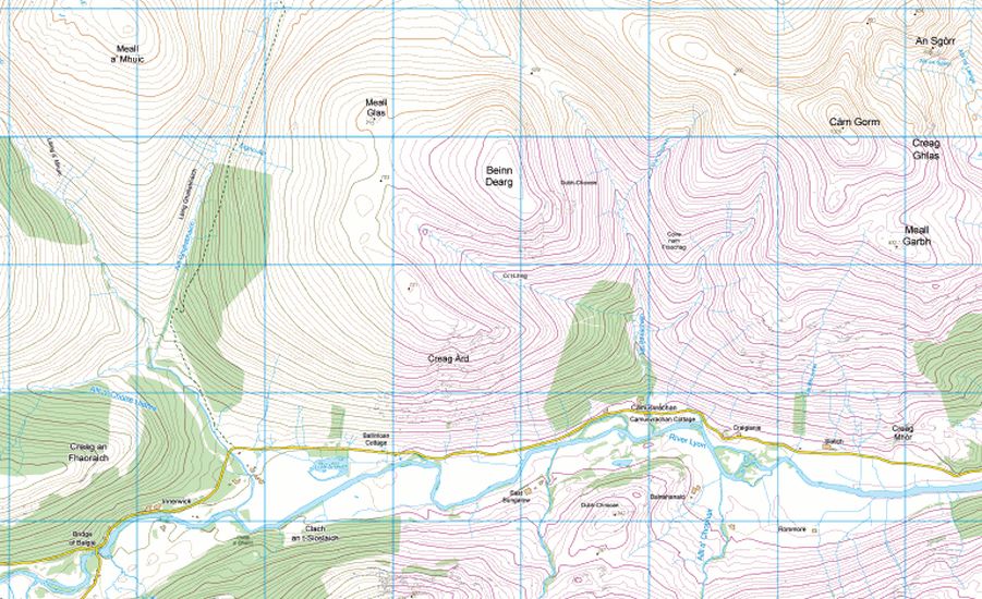 Map of Beinn Dearg above Glen Lyon