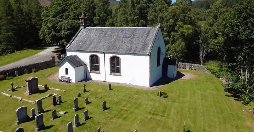 Aerial view of Church at Innerwick in Glen Lyon
