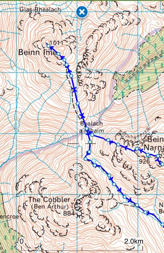 The Arrocher Alps - Beinn Ime - route map