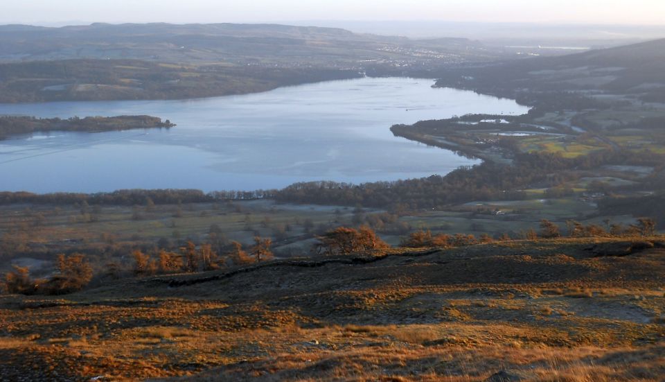 Balloch at southern end of Loch Lomond from Creachan Hill