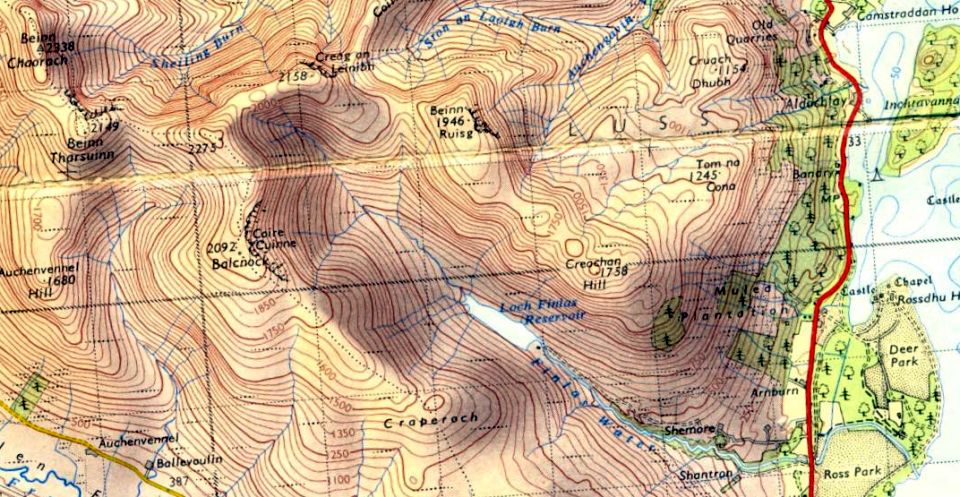 Map for Beinn Ruisg in the Luss Hills above Loch Lomond