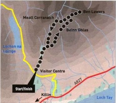 Route Map for Ben Lawyers and Beinn Ghlas