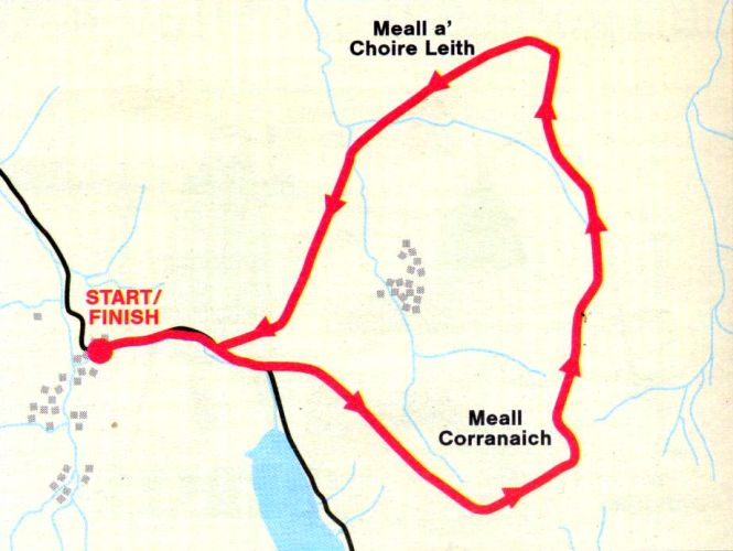 Route Map for Meall Corranaich and Meall a' Choire Leith