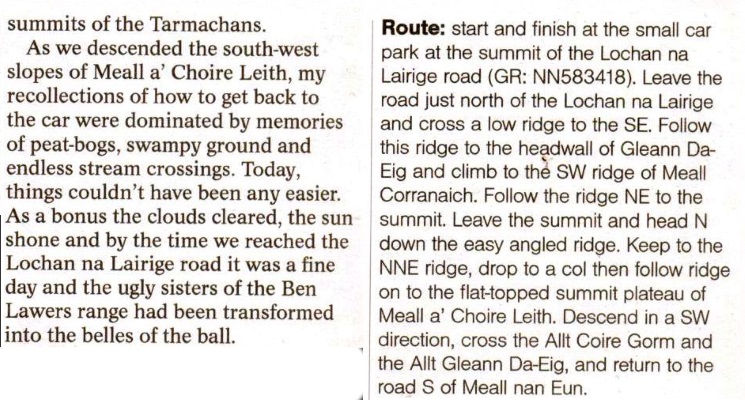 Route Description for Meall Corranaich and Meall a' Choire Leith