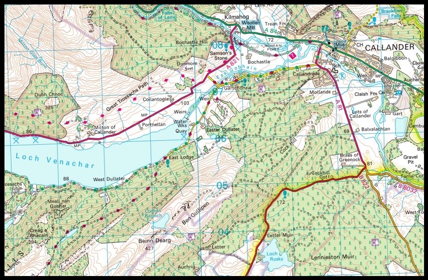 Map of Beinn Dearg, Ben Gullipen and Callendar