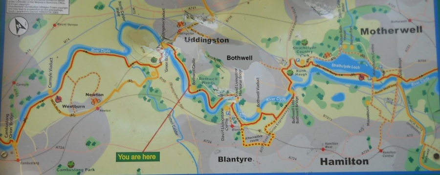 Map of River Clyde Walkway from Cambuslang to Hamilton