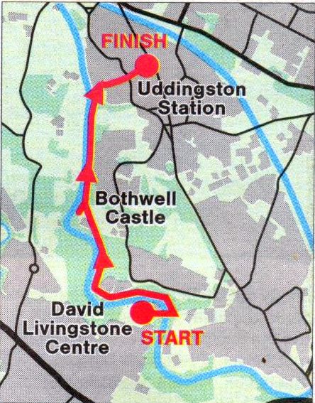 Map of River Clyde Walkway from Uddingston to Blantyre