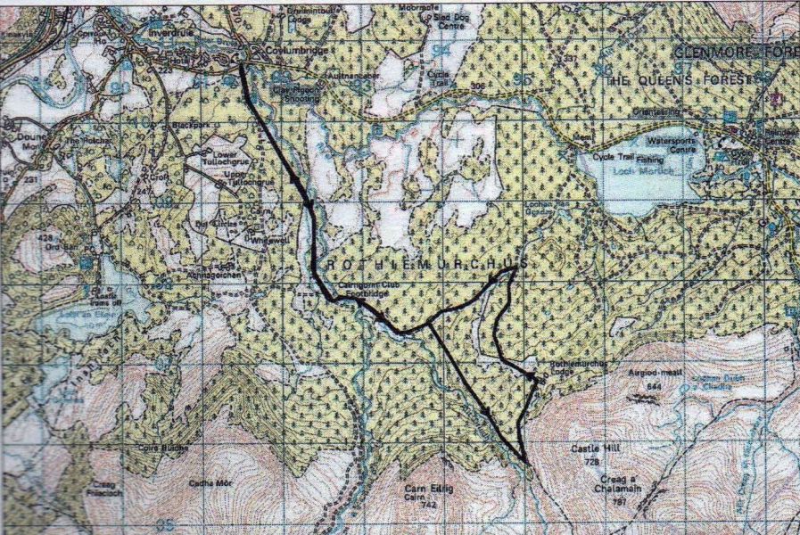 Map of Lairig Ghru through the Cairngorm Mountains of Scotland
