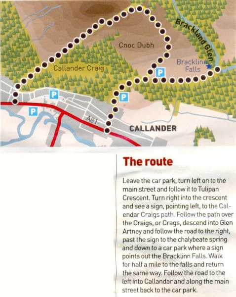 Map and Route Description for Callander Craigs and Bracklinn Falls