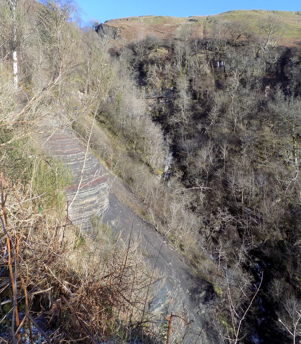 The steep narrow ravine carved out by the Ballagan Burn