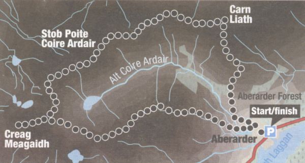 Route Map for Creag Meagaidh, Stob Poite Coire Ardair and Carn Liath