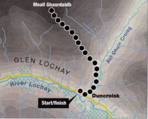 Route Map for Meall Ghaordie above Glen Lochay