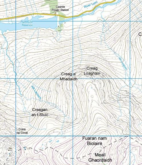 Map of Meall Ghaordie ( Ghaordaidh ) above Glen Lyon