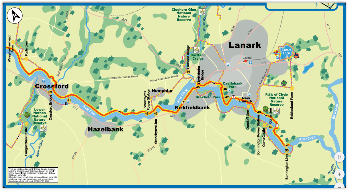 Map of the River Clyde Walkway from Crossford to New Lanark
