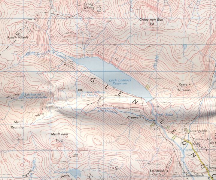 Map of Creag Uchdag showing approach from Loch Lednock
