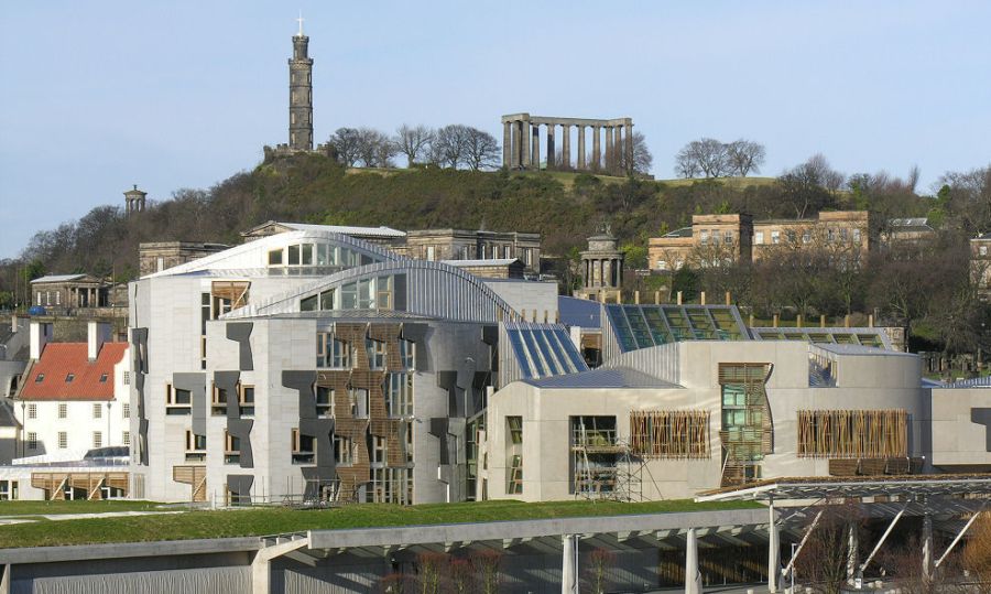 Calton Hill above the Scottish Parliament Buildings in Edinburgh