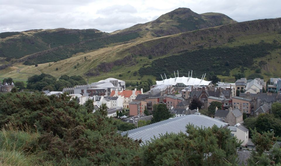Scottish Parliament beneath Arthur's Seat from Calton Hill