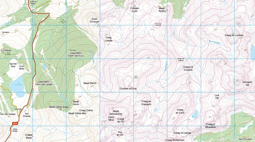 Map of Meall Tairneachan and Farragon Hill