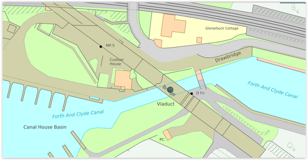 Map of Forth and Clyde Canal at Bowling Basin