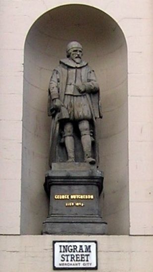 Hutchesons Statue in Ingram Street in Glasgow city centre