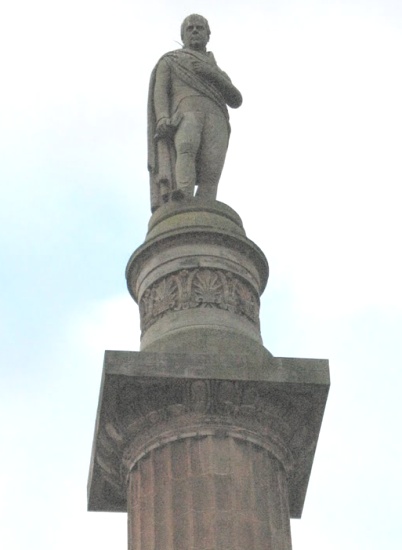 Walter Scott Statue on Monument in George Square, Glasgow city centre, Scotland