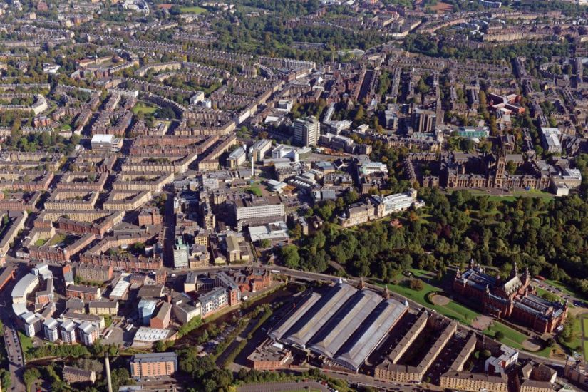Aerial view of Glasgow University at Kelvingrove