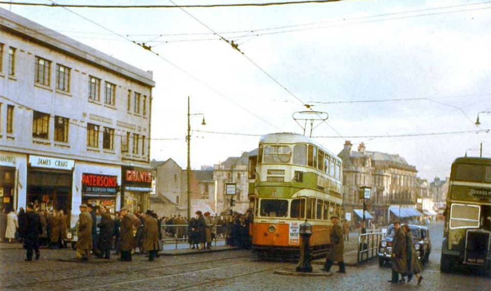 Glasgow Corporation " Cunarder " tram and Leyland bus in Paisley