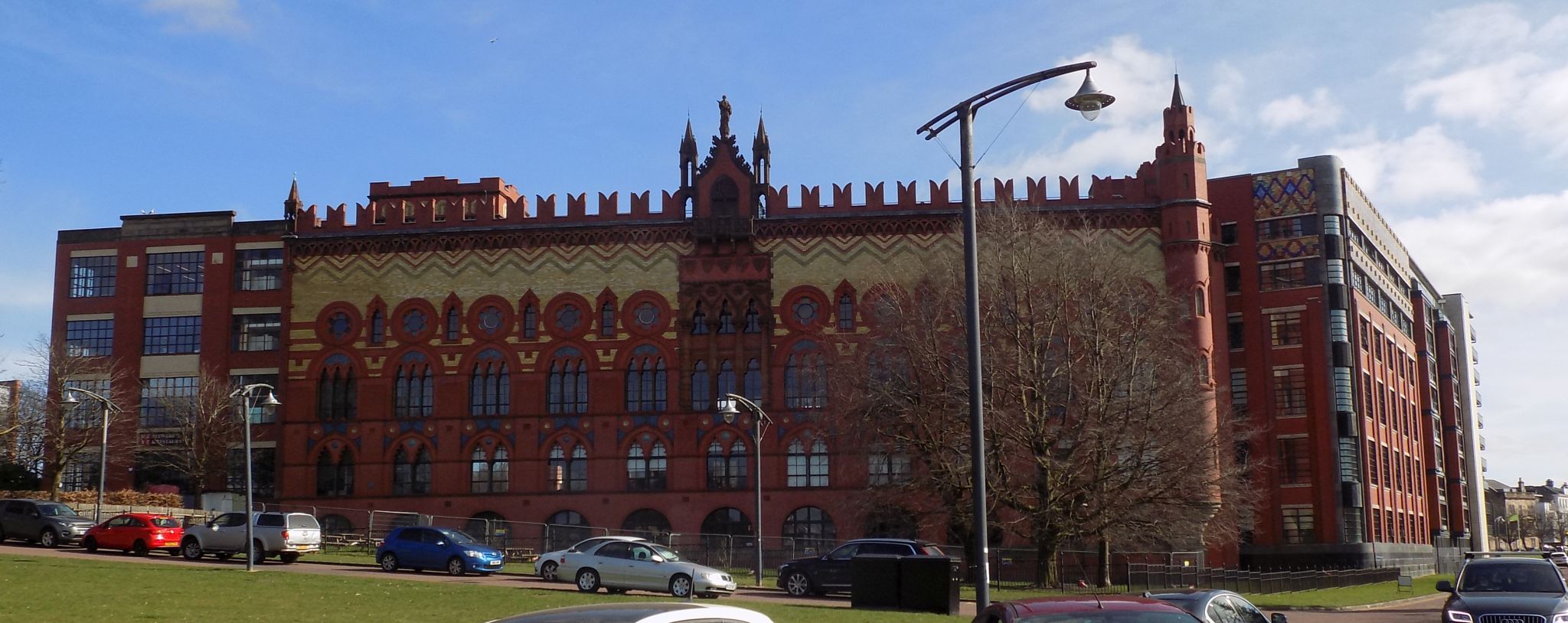 Ornate facade of Templeton's Carpet Factory from Glasgow Green