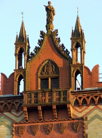 Ornate facade of Templeton's Carpet Factory from Glasgow Green