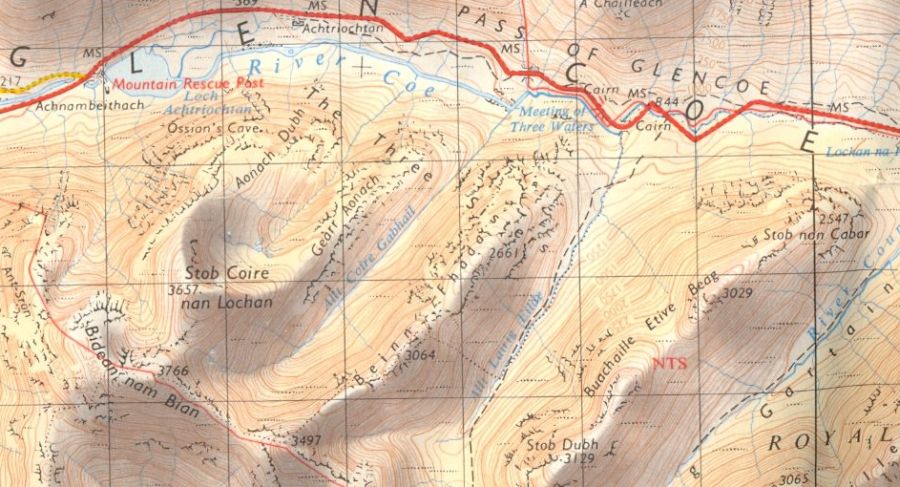 Location Map and Access Route for Bidean Nam Bian in Glencoe