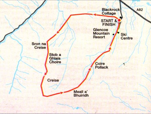 Route Map of Meall a Bhuiridh and Sron na Creise