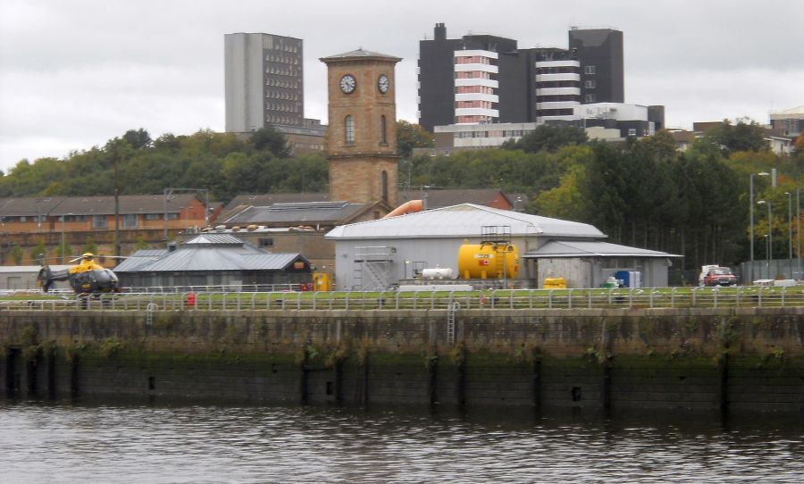 Glasgow City Heliport on River Clyde from Govan on the South Side