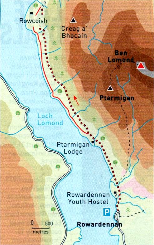 Map of Route from Rowerdennan to Rowchoish