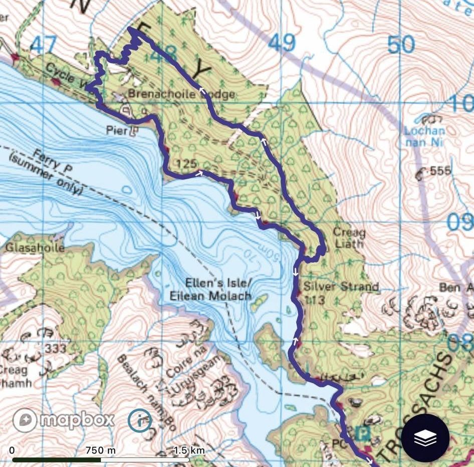Map of Primrose Hill trail above Loch Katrine