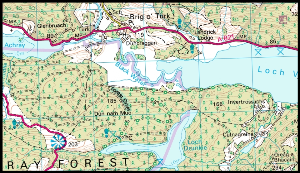 Map of Route to Loch Drunkie from Brig O'Turk