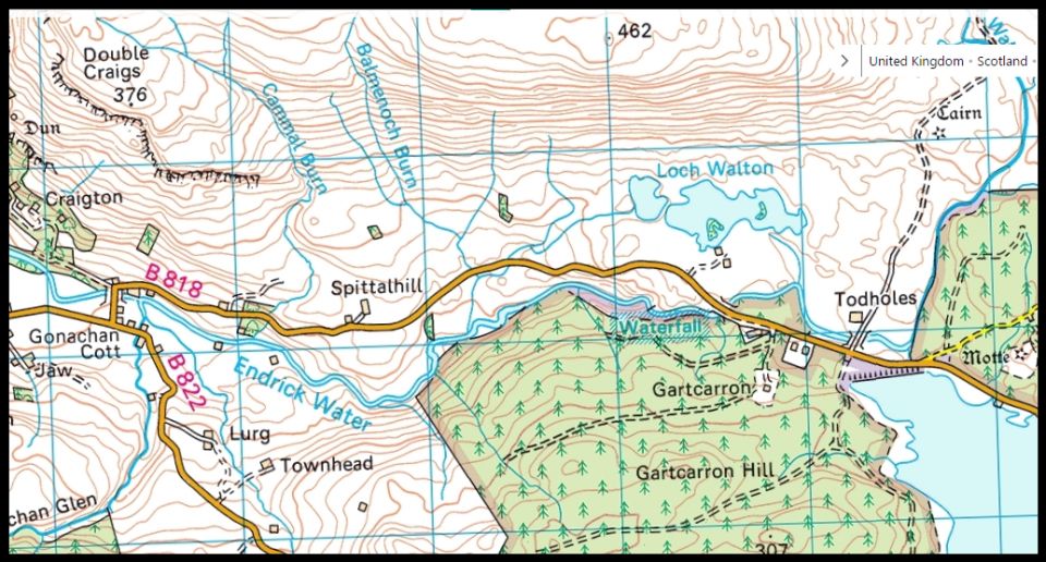 Map of Fintry Hills and Loch Walton