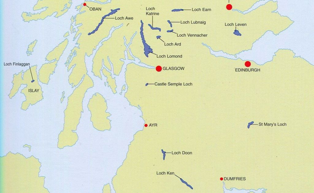 Map of Lochs in Southern Scotland