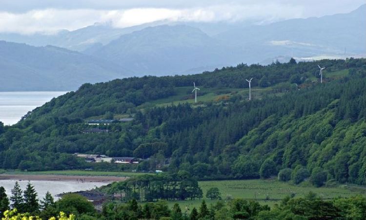 Wind turbines above Lunderston Bay