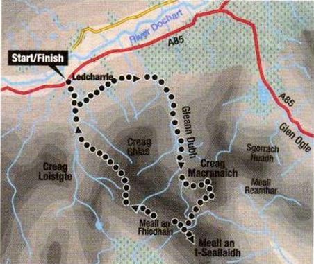 Route Map for Meall an t-Seallaidh and Creag Macranaich