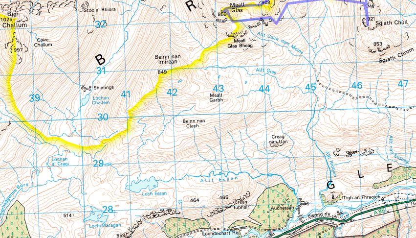 Location Map for Sgiath Chuil, Meall Glas and Beinn nan Imirean