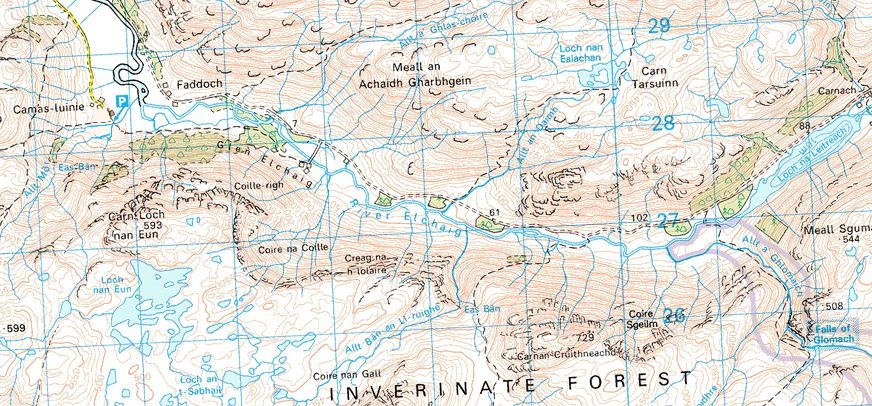 Location Map and Access Route for Falls of Glomach via Glen Elchaig