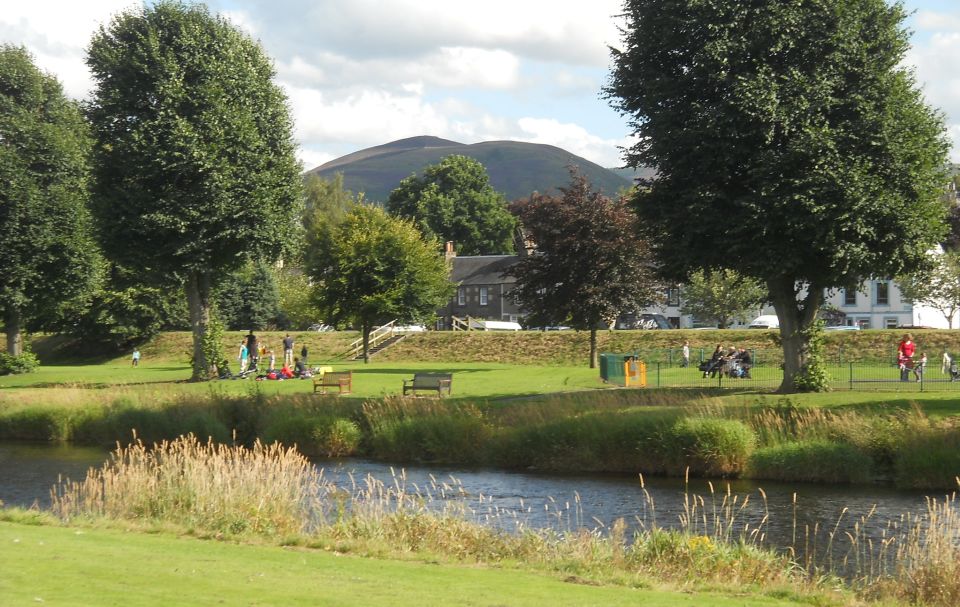 Hills above Peebles from the River Tweed in the Borders Region of Southern Scotland